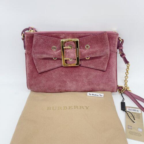 Burberry Suede Leather Bow Peyton Wristlet Crossbody Clutch Dusty Rose Org