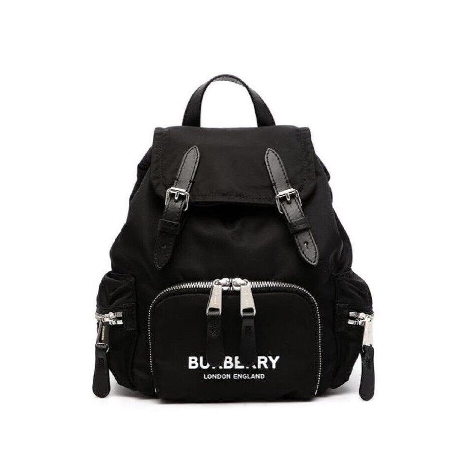 Burberry Backpack Black M Rucksack Logo Road Leather Top Handle Unisex