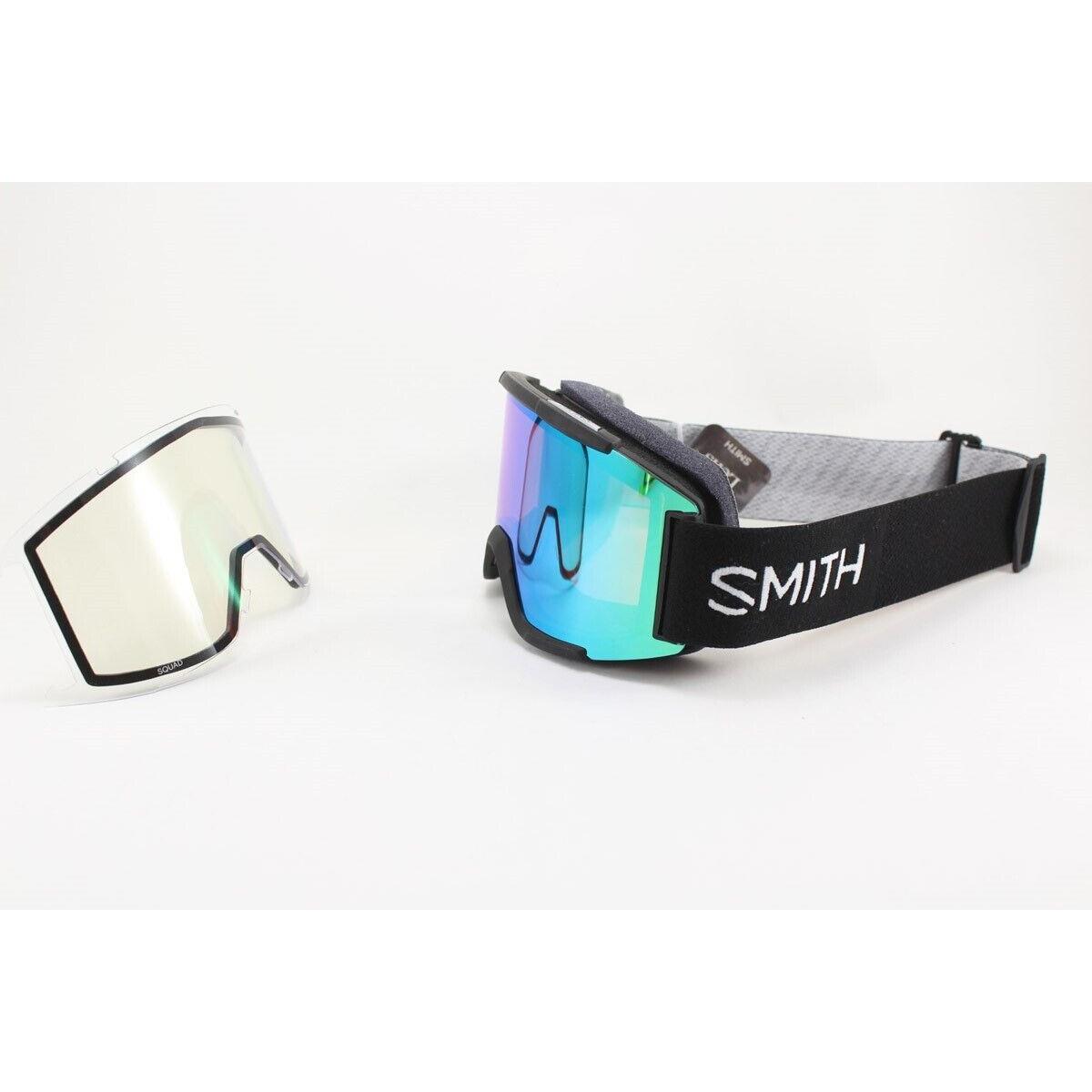 Smith Squad Ski/snow Goggles Black Everyday Green Mirror Lens +bonus Clear