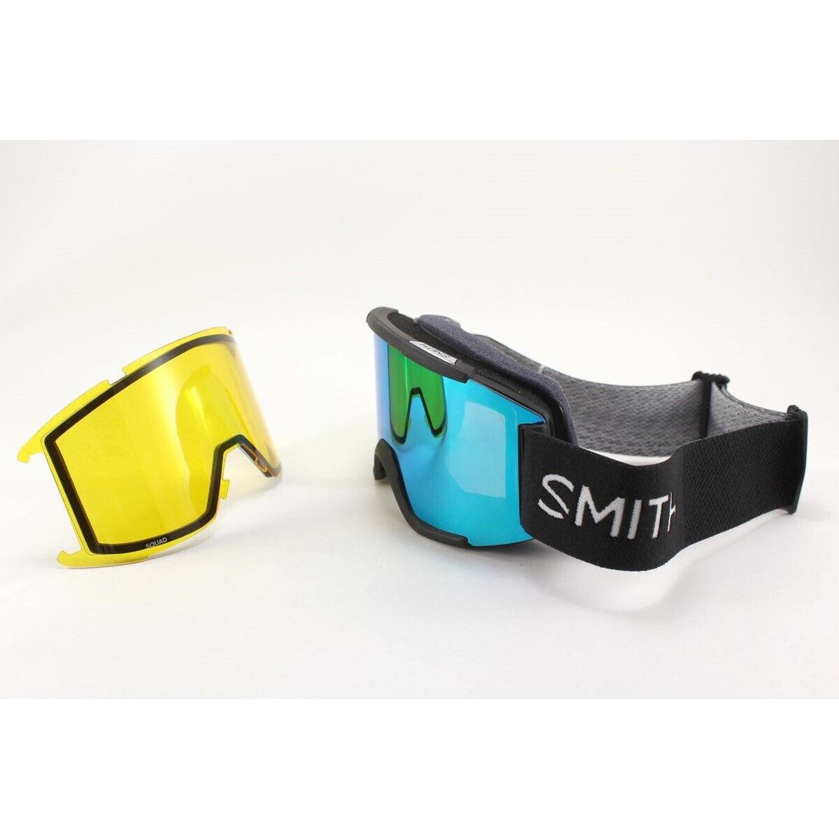 Smith Squad Ski / Snow Goggles Black Chromapop Sun Green Mirror Lens + Bonus - Frame: Black