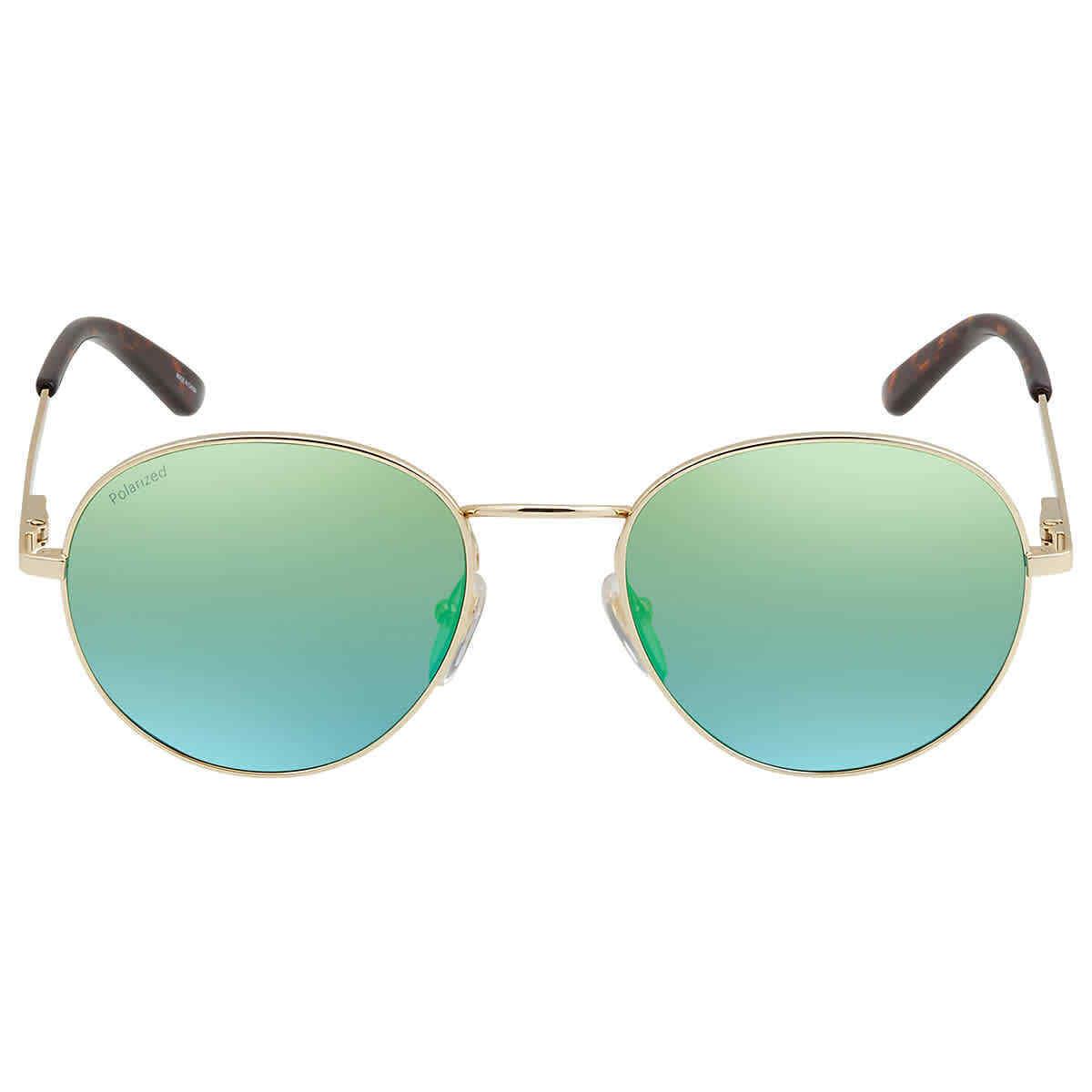 Smith Prep Polarized Green Mirror Round Unisex Sunglasses 203240 J5G/5Z 53 - Frame: Gold, Lens: Green