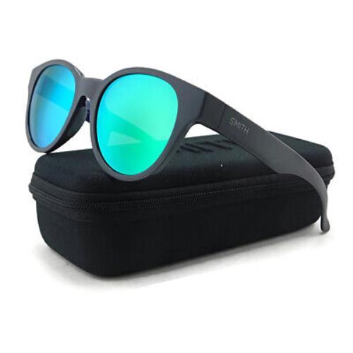 Smith Snare Polarized Sunglasses Matte Grey Blue / Polar Green Mirror Lens - Frame: Matte Grey w/ Blue, Lens: Polarized Green Mirror