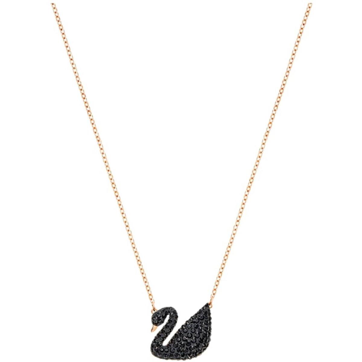 Swarovski Women`s Pendant with Chain Iconic Swan Black and Rose Gold 5204134