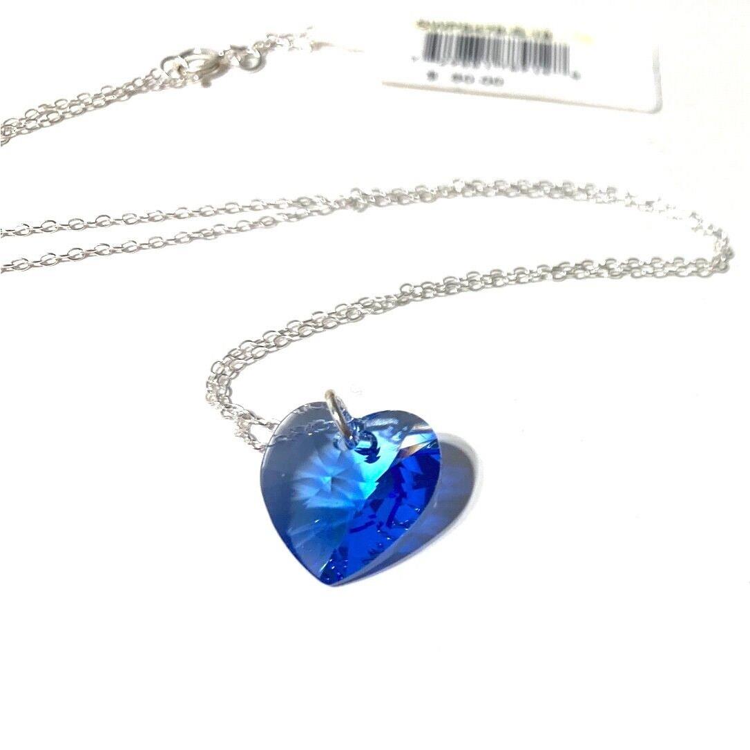 Swarovski Crystal Heart Blue Pendant Necklace IN Sterling Silver 18