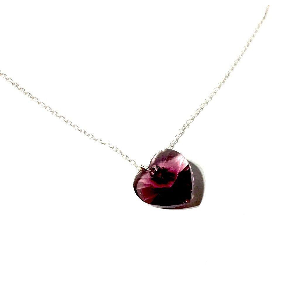 Swarovski Crystal Heart Pink Amethyst Pendant Necklace IN Sterling Silver