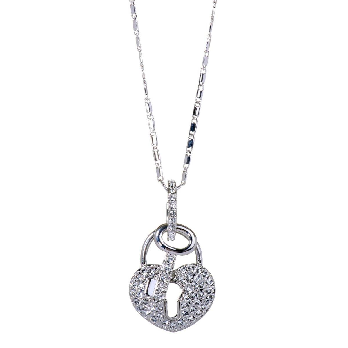 Crystals From Swarovski Tasha Heart Lock Key Pendant Necklace Rhodium 7206t