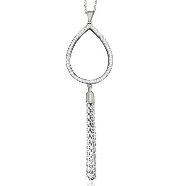 Crystals From Swarovski Teardrop Tassel Necklace Sterling Silver Overlay 36 Inch