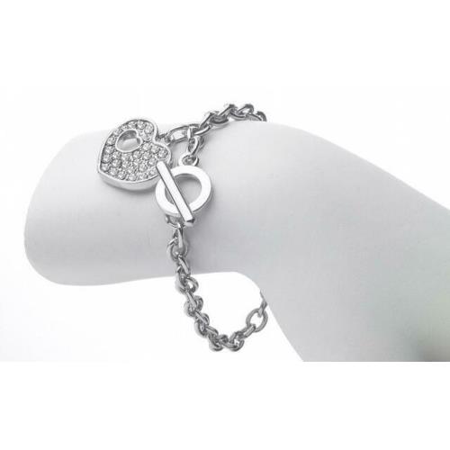 Crystals By Swarovski Parve Heart Bracelet Sterling Silver Plate 8 Inches