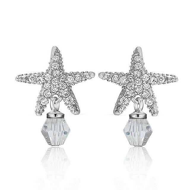 Crystals by Swarovski Starfish Earrings In Sterling Silver Overlay 10mm
