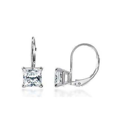 Crystals By Swarovski Princess Cut with Lever Back Earrings 4 Ctw Silver Plated