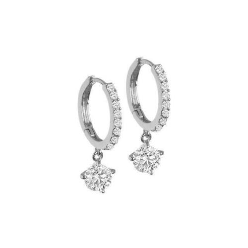 Swarovski Crystal Drop Hoop Earrings in Sterling Silver Overlay 10MM W 1 Carat