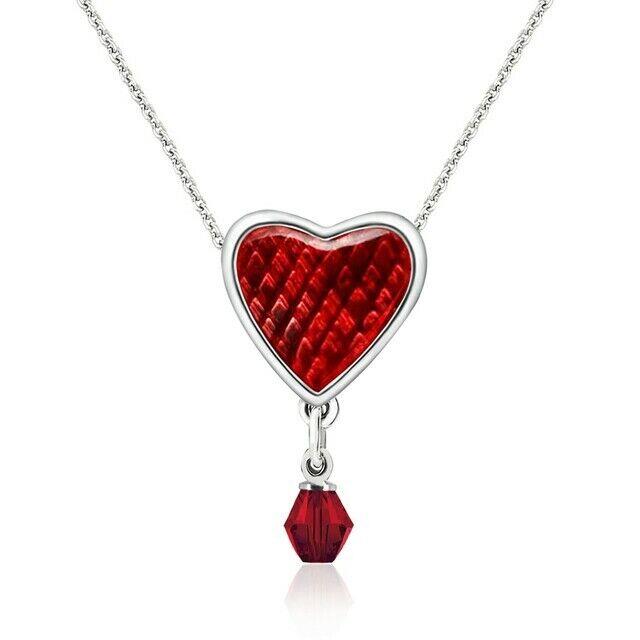 Crystals From Swarovski Red Heart Necklace In Sterling Silver Overlay 18 Inch