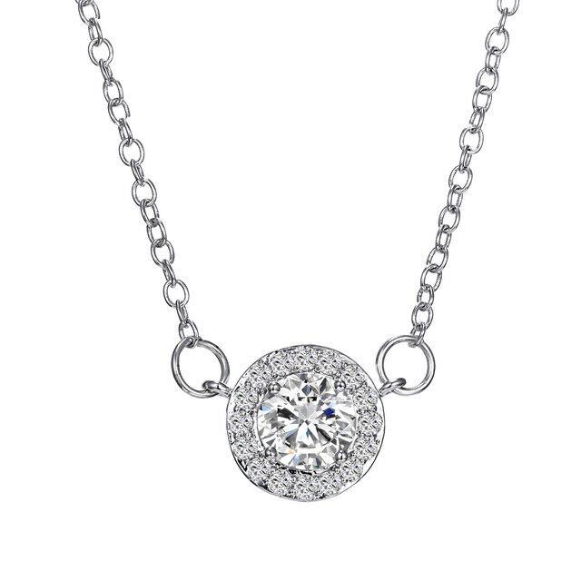 Crystals From Swarovski Halo 3 Carat Necklace In Rhodium Overlay 18 Inch