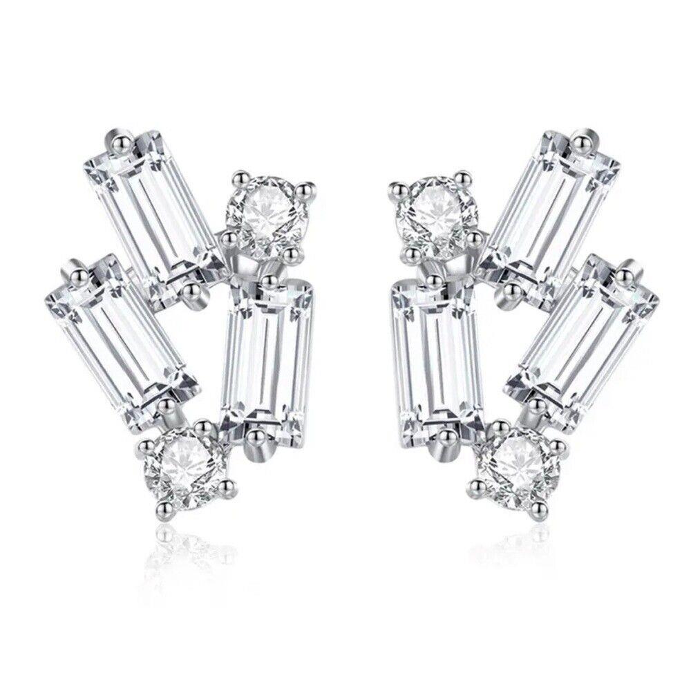 Made with Swarovski Crystals Dainty Baguette Cluster Earrings