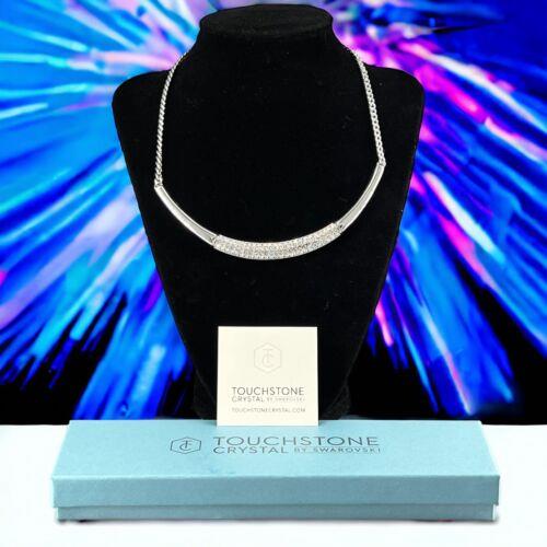 Touchstone Crystal By Swarovski Curb Chain Curved Collar Necklace Silver Tone