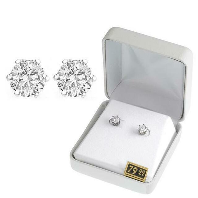 Crystals By Swarovski Stud Earrings Silver Tone 2 Carat TW In Gift Box