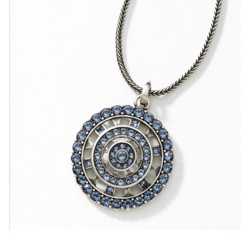 Swarovski Touchstone Crystal Denim Medallion Necklace Oxidized Silver 15-18