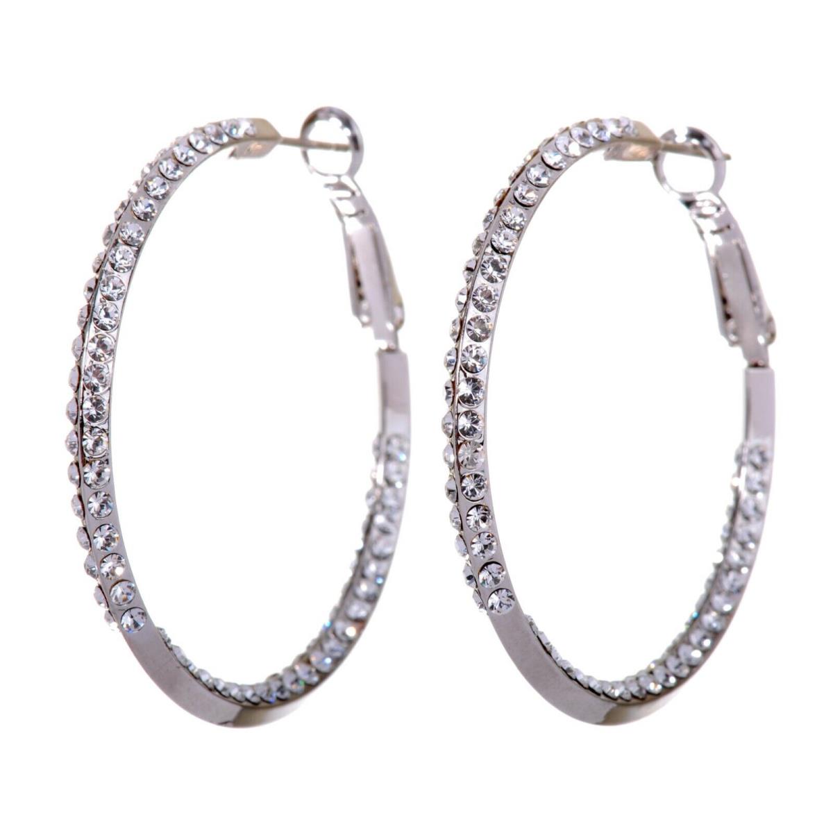 Crystals From Swarovski Baha Hoop Earrings 1 1/2 Rhodium Plated 7213z