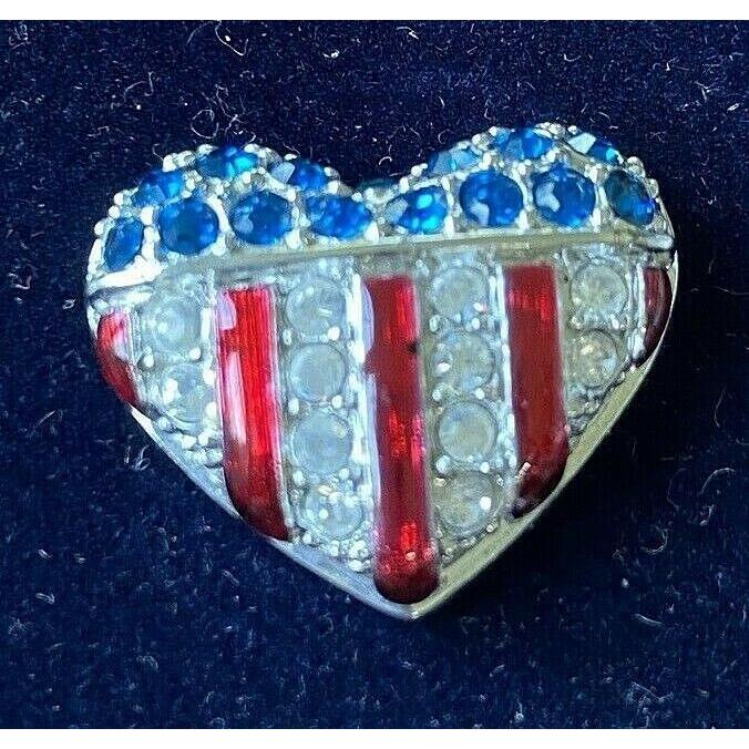 Swarovski Patriotic Heart Brooch- Red White Blue Crystals