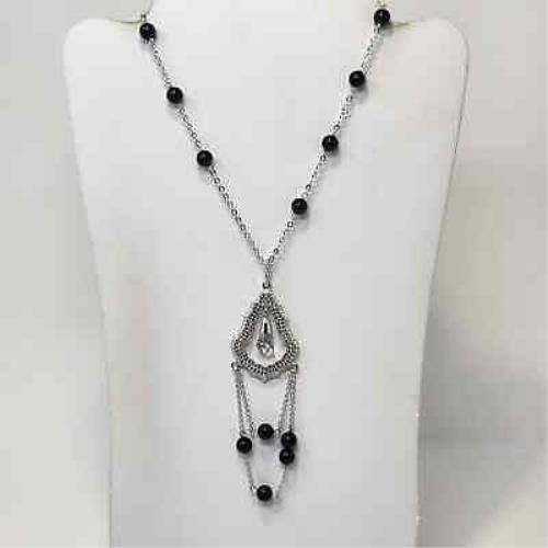 Swarovski Clear Crystal Pave Dauphin Pendant Chain Necklace Black Pearls