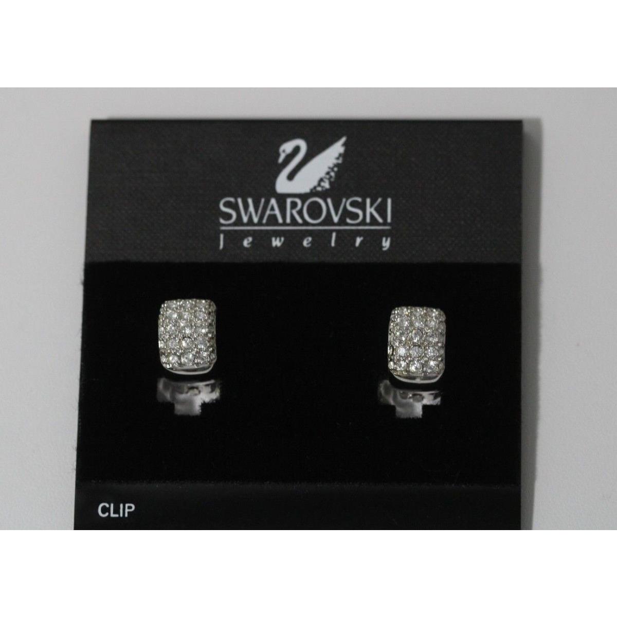 Vintage Swarovski Pave Crystals Silver Tone 1/2 Hoop Clip Earrings On Card