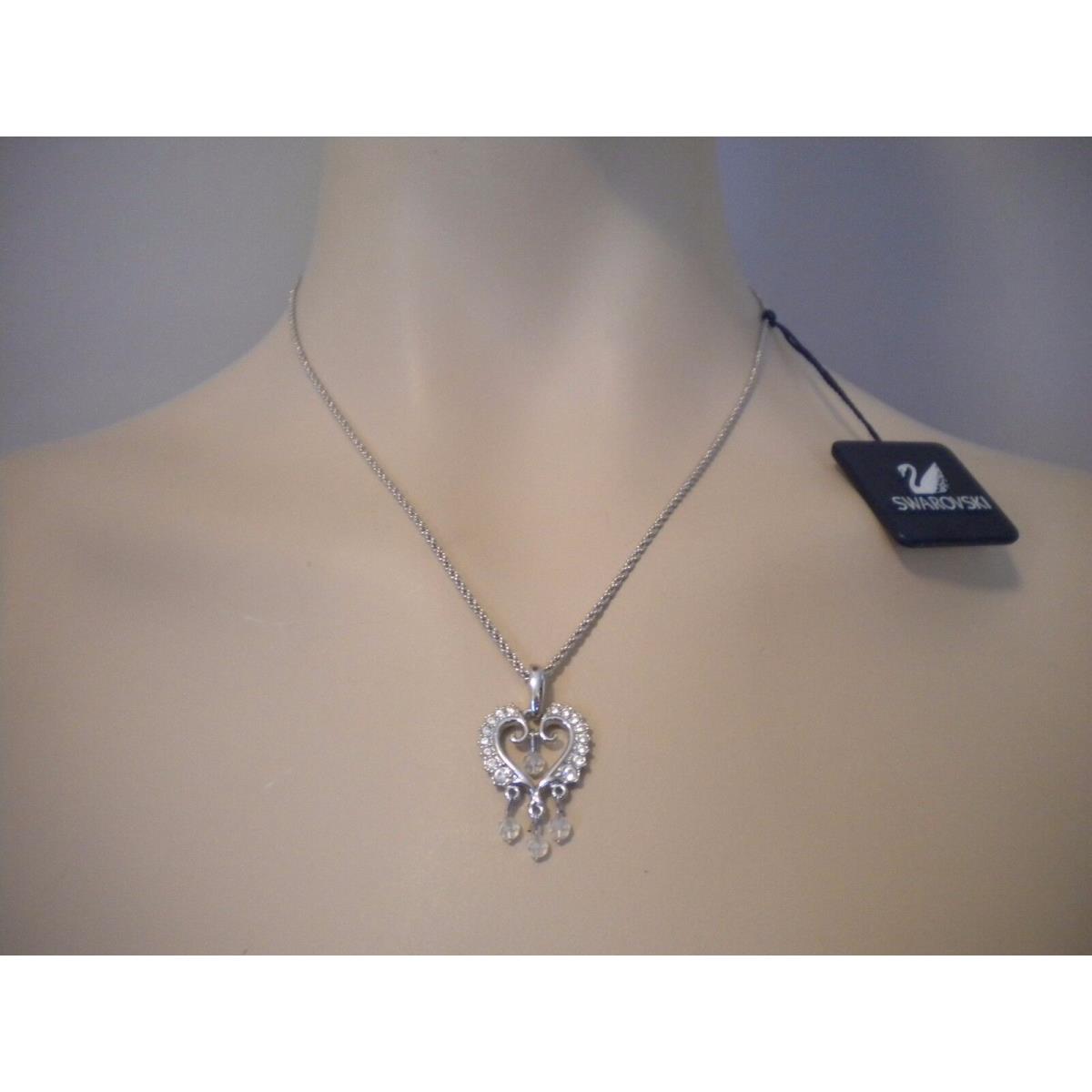 Swarovski Necklace Silver Tone Heart Charm 18 Adjustable Gift Party
