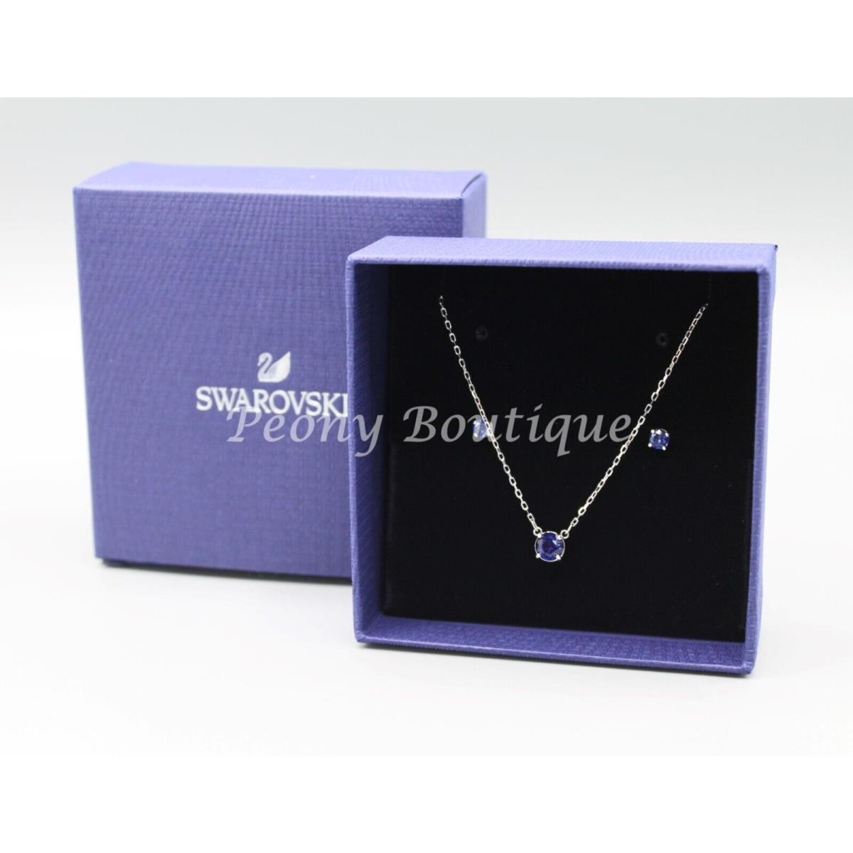 Swarovski 5536554 Attract Set Necklace Earrings Sapphire Blue White Gold Tone