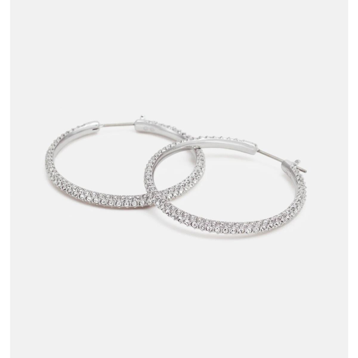 Swarovski Brand 5389432 Rhodium Pave Stone Large Hoop Earrings