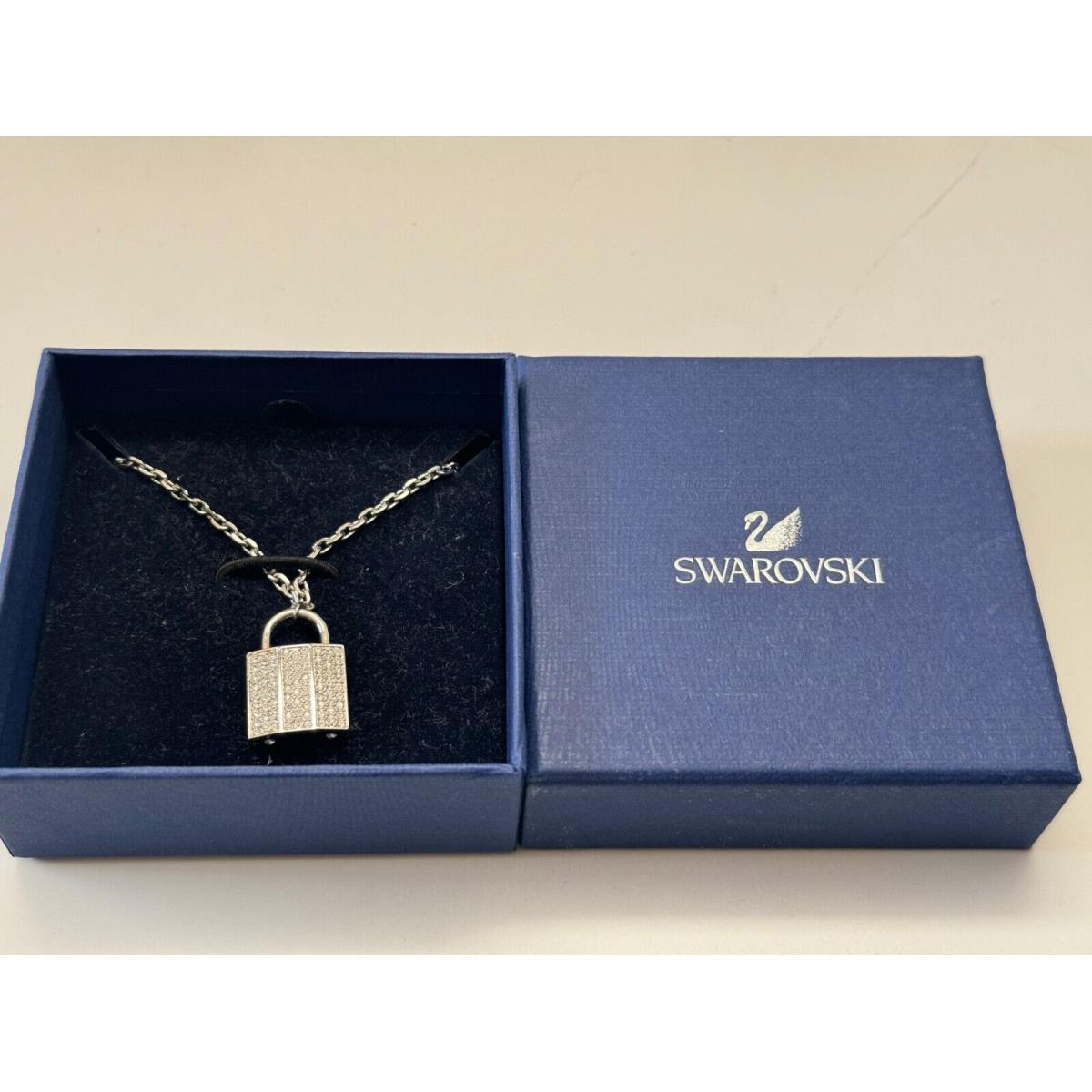 Swarovski Women`s Silver-tone Rhinestones Padlock Crystal Pave Pendant Necklace