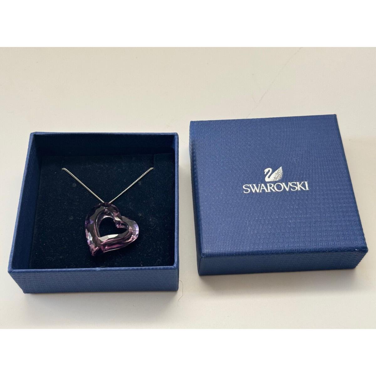 Swarovski Women`s Purple Crystal Love Heart Chain Elegant Pendant Necklace