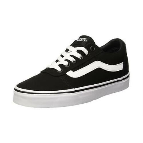 Vans Women`s Low-top Sneaker 7.5 us 2 Black Canvas Black White 187 - Black Canvas Black White 187