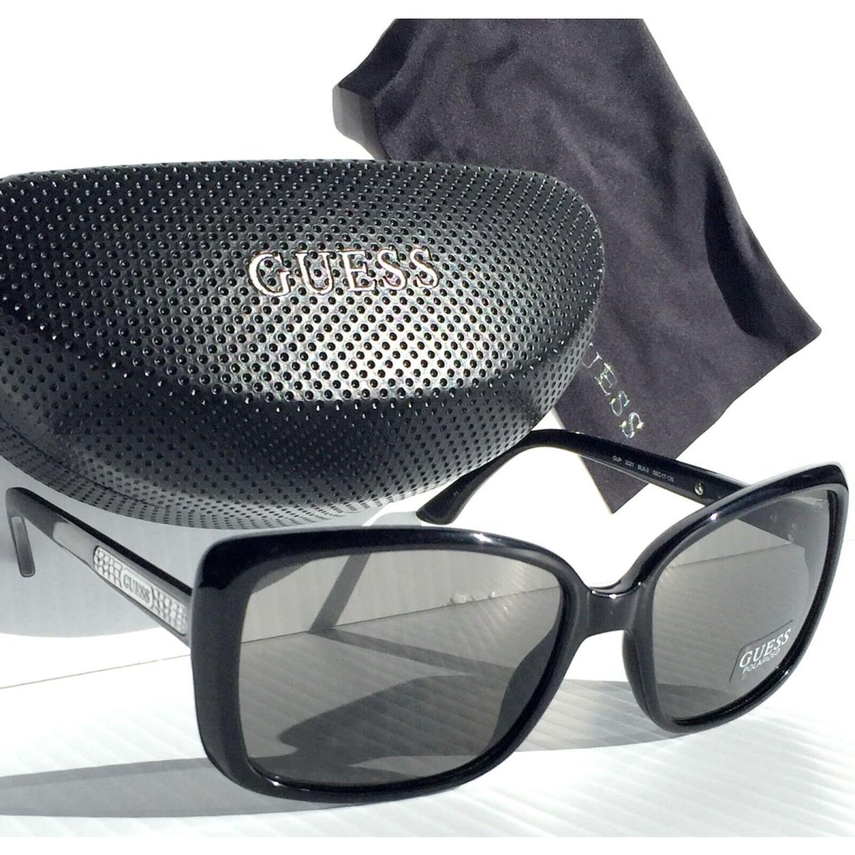 Guess Womens Polished Black w Polarized Grey Lens Sunglass Gup