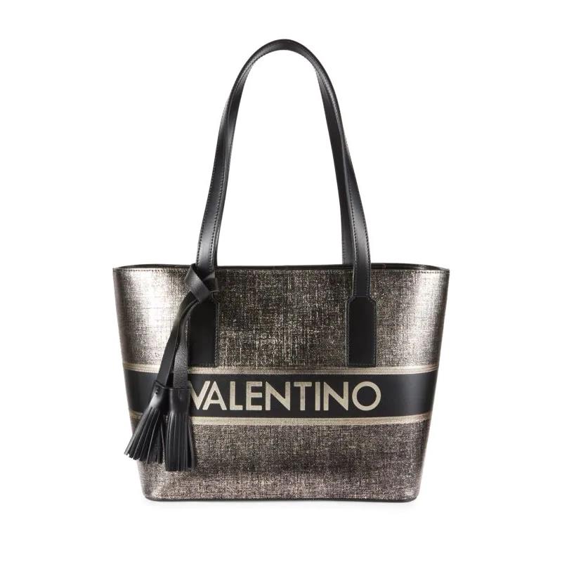 Valentino by Mario Valentino Prince Logo-adorned Textured Leather Tote Pewter