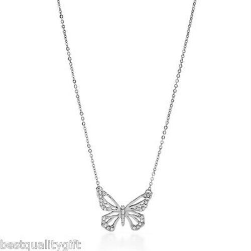 Fossil Silver Tone Butterfly Pendant and Crystals NECKLACE-JA5886