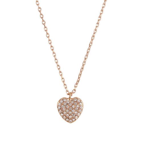 Fossil Rose Gold Tone Heart Glitz Charm Pendant Chain Necklace JOA00049791