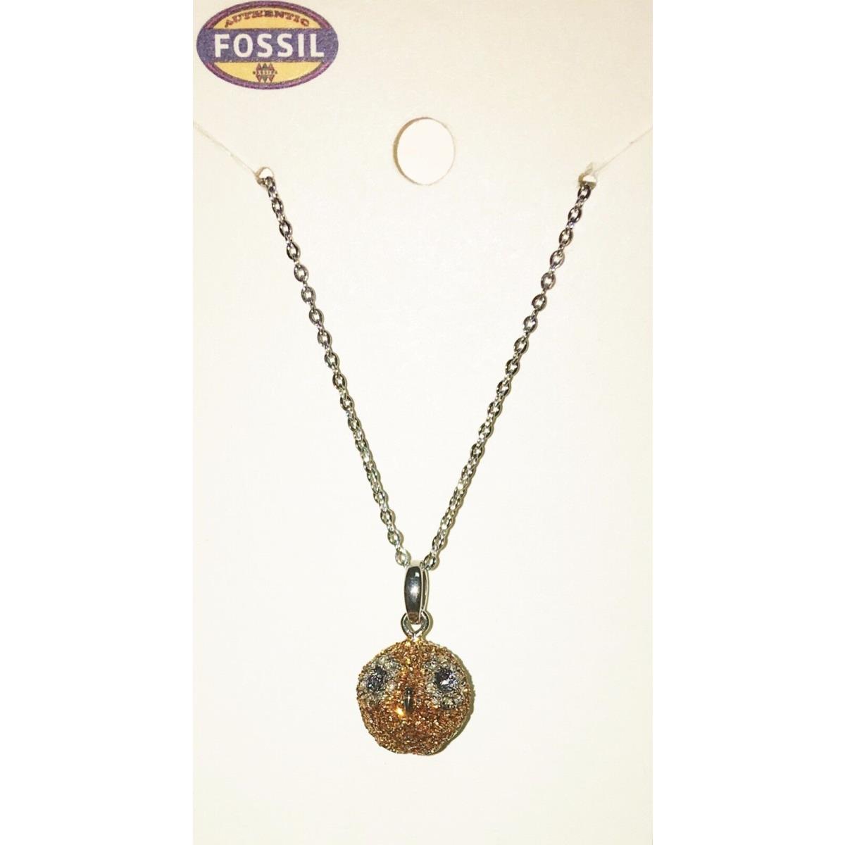 Fossil Silver+bronze Tone Glitz Owl Ball Charm Chain Necklace JOF0003204