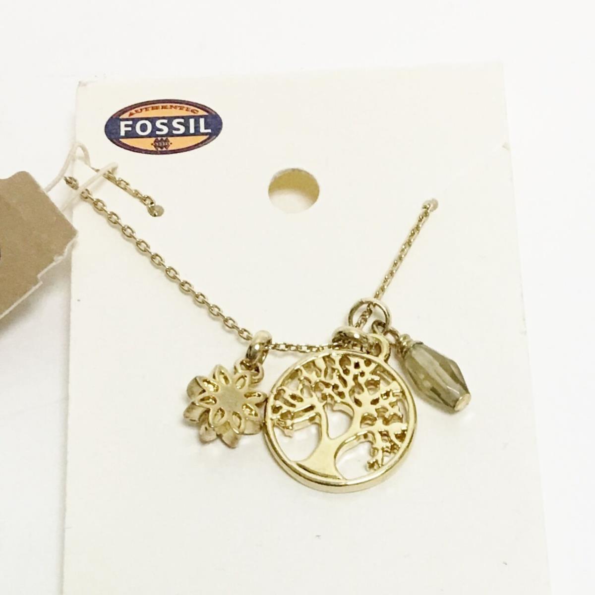 Fossil Gold Tone Tree OF Life Coin Flower Crystal Chain NECKLACE-JA5721715