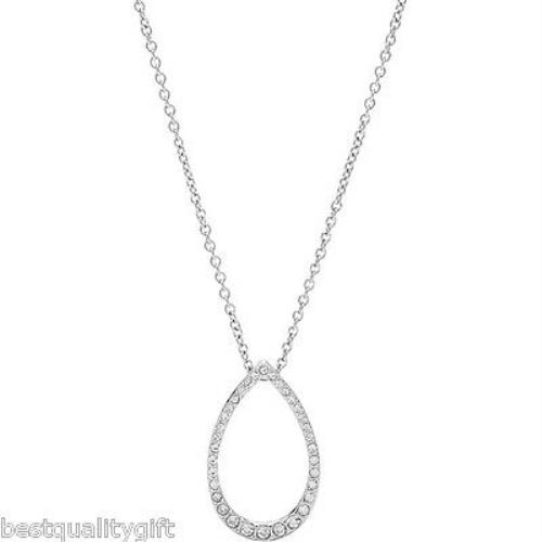 New-fossil Silver Tone Pave Crystal Teardrop Pendant Chain Necklace JF00452040