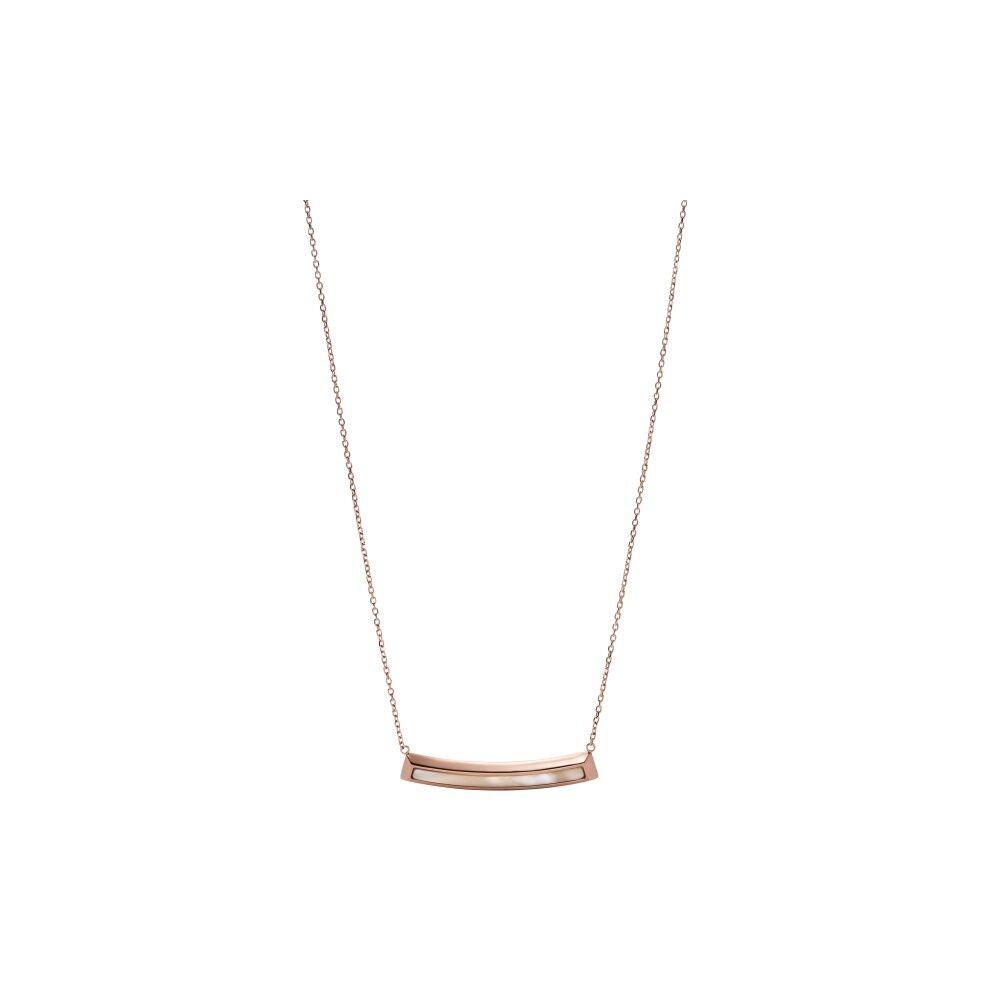 Fossil Rose Gold Tone Plaque Horn Bar Pendant Chain Necklace- JF01726791
