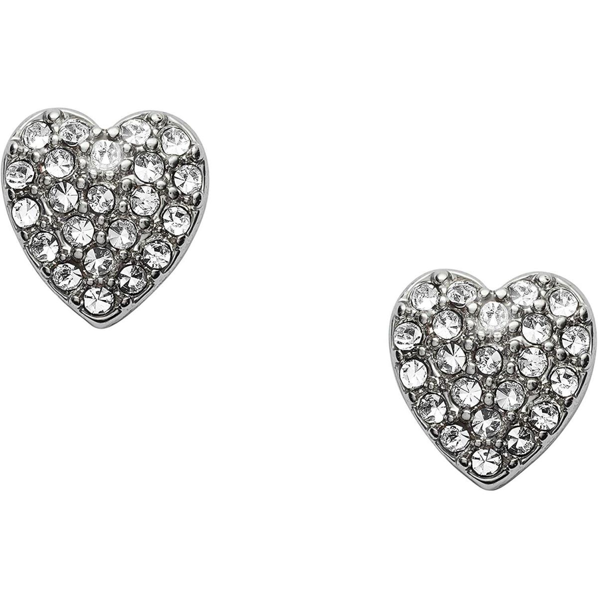 Fossil Silver Tone Crystals Pave Heart Stud EARRINGS-JOA00041040