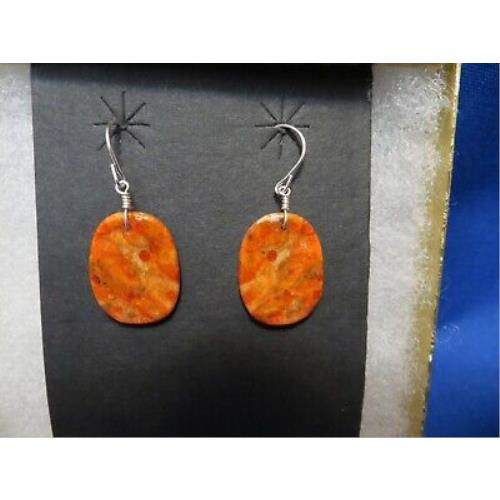 Stunning Santo Domingo Kewa Red Fossil Coral Sterling Silver Earrings Abeyta