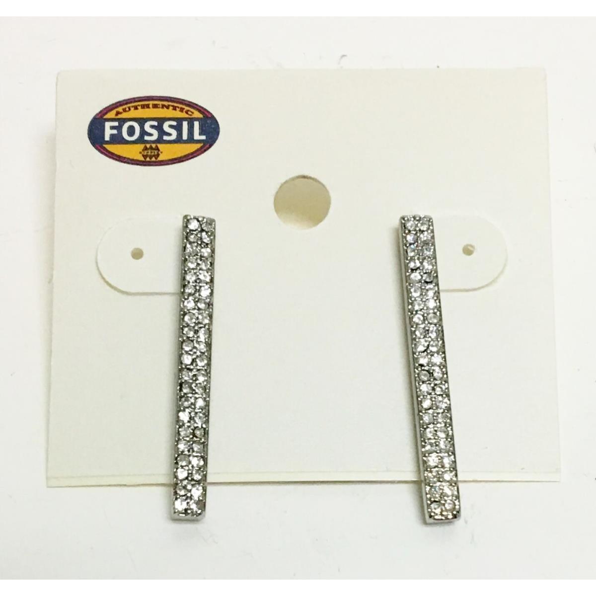 Fossil Silver Tone Stick Crystals Glitz Drop Earrings JOA00190040