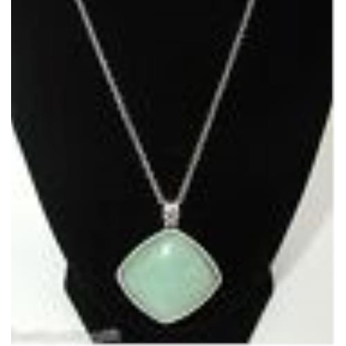 Fossil Silver Tone Spring Pendant Necklace+mint Dyed Jade STONE-JA5355797