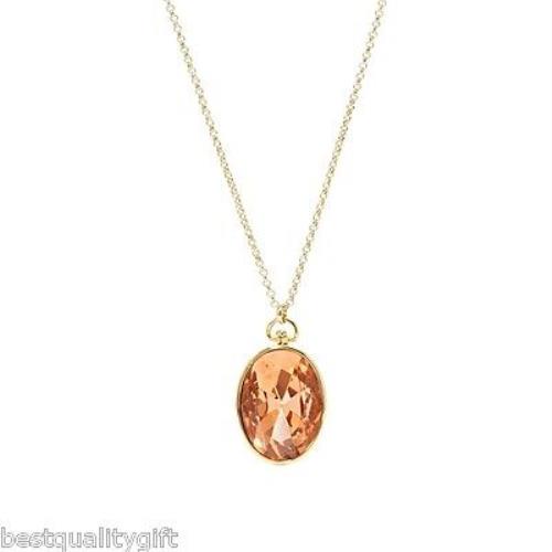 New-fossil Gold Tone+oval Apricot Peach Crystal Pendant Chain Necklace JA6093710