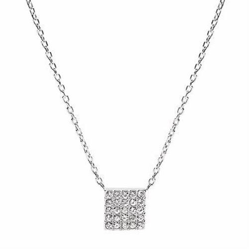 Fossil Polished Silver Square Pave Crystal Pendant Chain Necklace JF02262040
