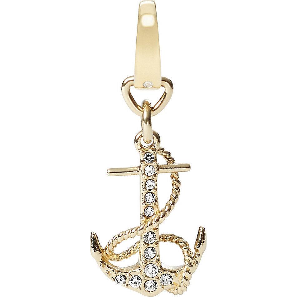 Fossil Antique Gold Tone S/steel Ship Anchor Rope Crystal Charm -JF02338710