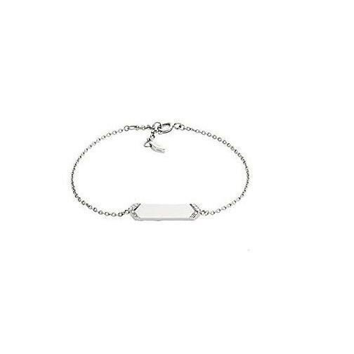 Fossil Silver Tone+crystal Plaque Charm Chain Bracelet JF0243604