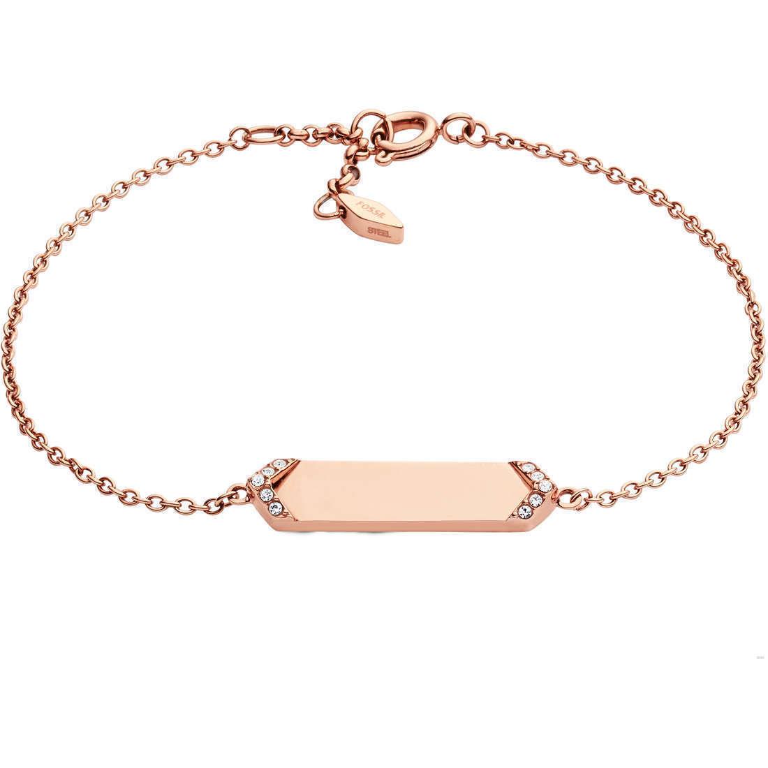 Rose Gold Tone+crystal Plaque Charm Chain Bracelet JF02437791 by Fossil