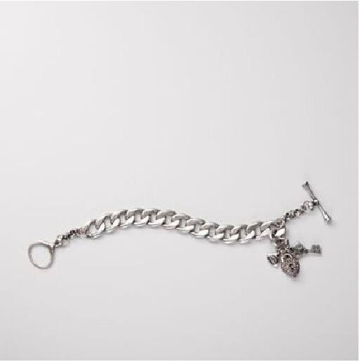 New-fossil Antique Silver Tone Large Link+crystal Heart BRACELET-JA3761040