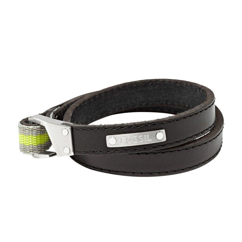 Fossil Black Leather Z Hook Silver Hardware Cuff Bracelet JF00901
